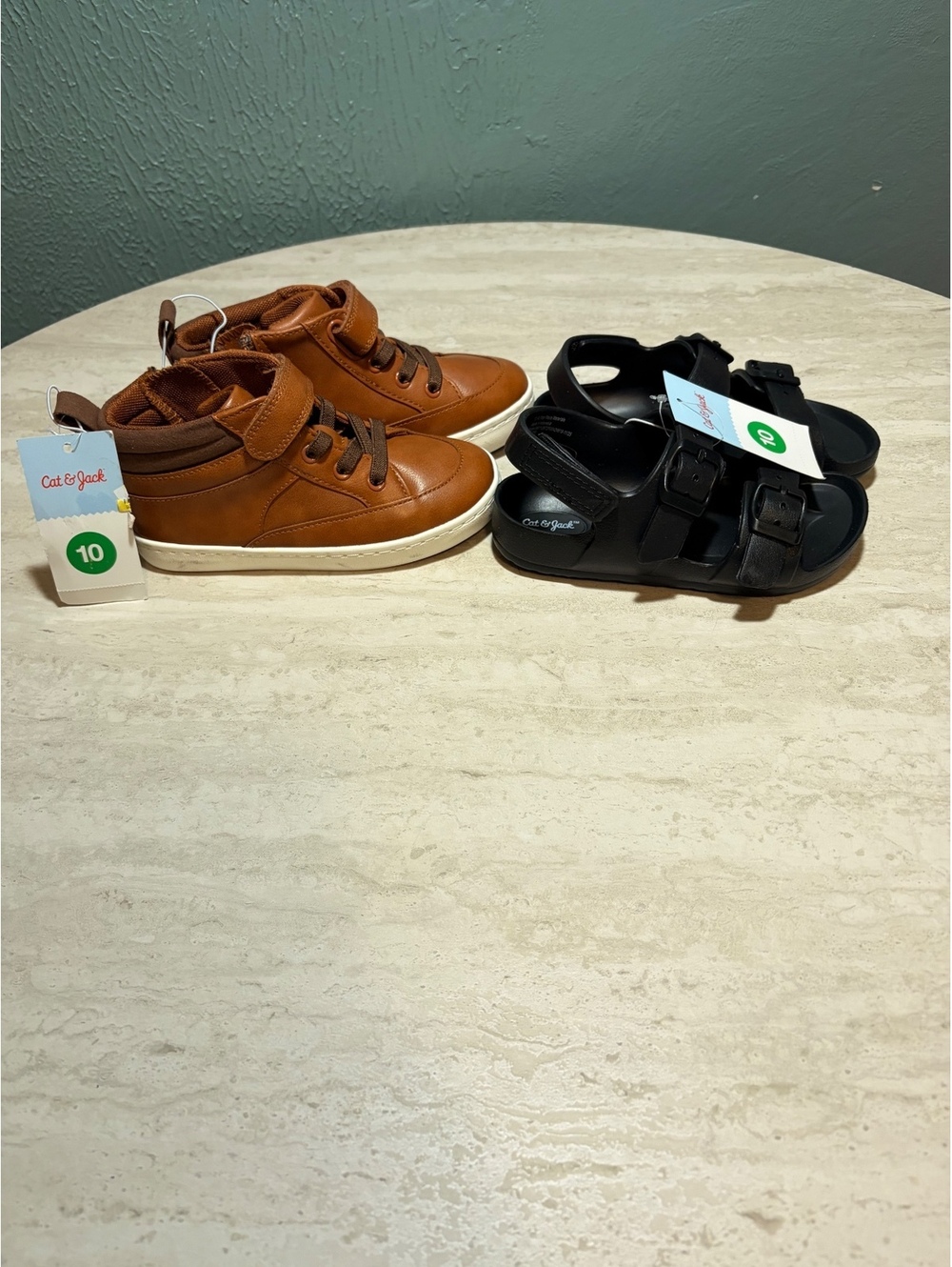 Size 10C Cat & Jack Boys' Brown High-Top Sneakers and Black Sandals Set